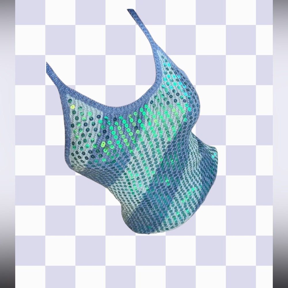 Blue and Green Sequin Tank Top
